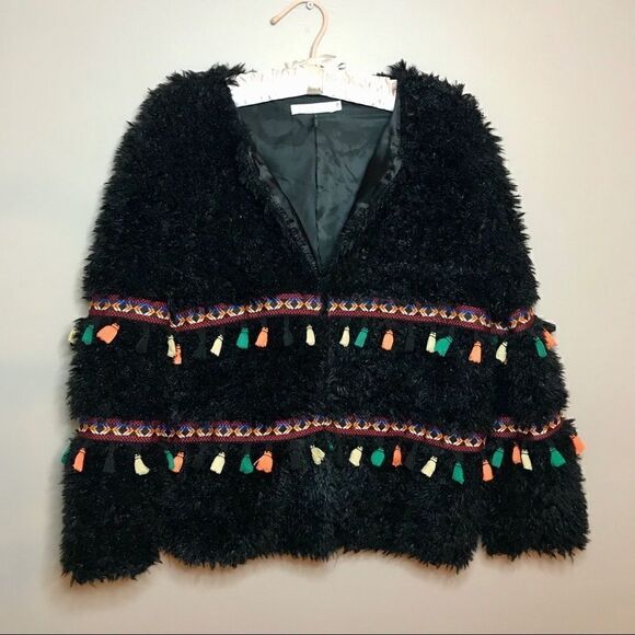 Cherry Paris Boho Black Shag Jacket Size Small - Picture 2 of 8